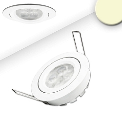 Recessed LED spot, prismatic, IP40, � 8.2cm, 8W 2700K 700lm 72�, swivelling, dimmable, white