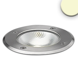Outdoor LED in-ground spot COB, IP67, 7W 3000K 600lm 90�, walkable, inox steel / clear, round, � 12.5cm