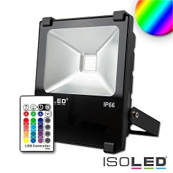 Outdoor LED Fluter RGB inkl. Funk-Fernbedienung, IP66, drehbar und schwenkbar, dimmbar, Alu-Druckguss, schwarz, 30W RGB 120°