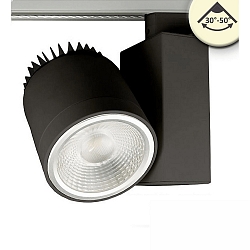 LED 3-Phasen Schienenstrahler, fokussierbar 30�-50�, 30W, drehbar und schwenkbar, dimmbar, 3000K 2700lm, Schwarz matt