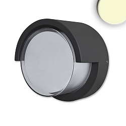 LED Au�enwandleuchte, IP54, mit Dach, Rund, � 11cm, 6W 3000K 430lm, Aluminium, sandschwarz