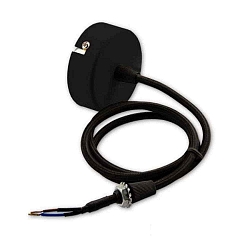 Deckenbaldachin rund 60mm, schwarz inkl. 2-pol. Stoffkabel 1,5m