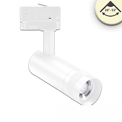 LED 3-Phasen Schienenstrahler, fokussierbar, 8W 3000K 675lm 20�-55�, CRi >90, Wei� matt