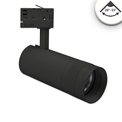 LED 3-Phasen Schienenstrahler, fokussierbar, 24W 4000K 2400lm 20�-55�, CRi >90, Schwarz matt