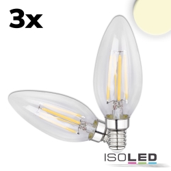 3er Pack LED Filament Kerzenform, E14, 4W 3000K 400lm 360°, nicht dimmbar, klar