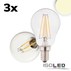 3er Pack LED Filament Tropfenform ILLU, E14, 4W 3000K 400lm 360°, nicht dimmbar, klar