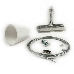 3-Phasen CLASSIC - Seilabhängung (1 Stk.) für Aufbau-Schiene, mit Gegenstück 6cm, inkl. Baldachin und Stahlseil, 200cm
