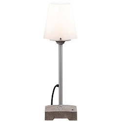 Terrace luminaire LUCCA SMALL, height 59cm, E27 max. 60W, grey, aluminium / massive concrete base / white plastic shade