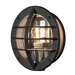 Wandleuchte ODEN, mit integrierter Steckdose, E27 max. 60W, Acrylglas klar / Schwarz, Aluminium