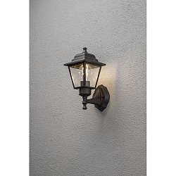 Wandleuchte, 1-flammig aufw�rts SMALL, IP23, E27 max. 60W, E27 max. 60W, Schwarz, Aluminium / Klarglas