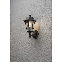 Wandleuchte, 1-flammig aufw�rts BIG, IP23, E27 max. 60W, E27 max. 60W, Schwarz, Aluminium / Klarglas