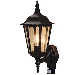Au�en-Wandleuchte FIRENZE mit Bewegungsmelder, E27 max. 100W, Schwarz, Aluminium / Klarglas