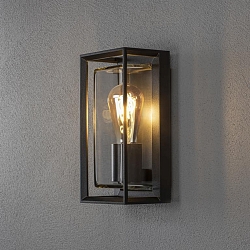 Wandleuchte BRINDISI, E27, mit Sensor, IP54, schwarz, Glas klar