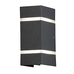 LED Au�en-Wandleuchte CREMONA, 2-seitig von 0�-90� einstellbar, 3W 3000K 600lm, 2 gefrostete Acrylglasstreifen / Anthrazit