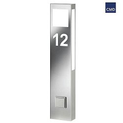 Outdoor floor luminaire, stainless steel with motion detector + house numbers (cut out), IP44, 80cm, 2G11 (incl.)