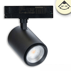 3-Phasen LED Schienen-Strahler, 42W, fokussierbar 20°-70°, CRI92, DALI dimmbar, schwenkbar, 3000K, schwarz matt