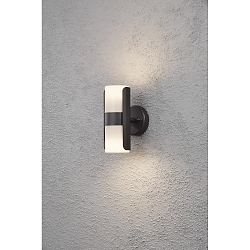 Au�en-Wandleuchte MODENA ROUND, mit doppeltem Lichtkegel, 2x GU10 max. 7W, Schwarz, Aluminium / Acrylglas opal