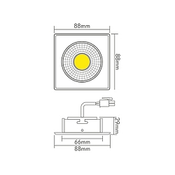 LED Einbau-Downlight A 5068Q T FLAT, 8.8 x 8.8cm, COB, 8W 3000K 38°, CRi >90, schwenkbar, dimmbar C, nickel gebürstet