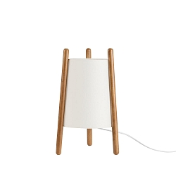Tischleuchte WOODY, E27, H�he 41cm, Holz beige / Textilschirm wei�