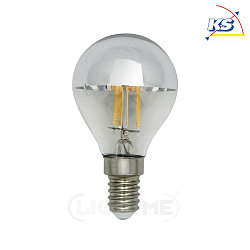 LED Kopfspiegel-Filament Tropfenform P45, E14, 4W 2700K, Silber / klar