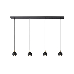 pendant luminaire FAVORI down, 4 flames, long, ball shaped GU10 IP20, black matt dimmable