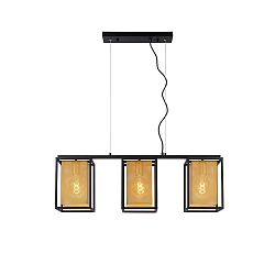 pendant luminaire SANSA 3 flames, square E27 IP20, gold matt, brass, black