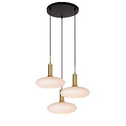 pendant luminaire SINGALA 3 flames, round E27 IP20, gold matt, brass, opal dimmable