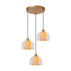 pendant luminaire GUNHILD 3 flames, round E27 IP20, beige, transparent dimmable