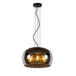 pendant luminaire OLIVIA 3 flames, round E27 IP20, smoky colour, black