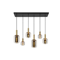 pendant luminaire JOANET 6 flames, square E27 IP20, gold matt, brass, smoky colour