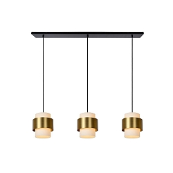 pendant luminaire FIRMIN 3 flames, cylindrical E27 IP20, gold matt, brass, opal