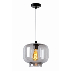 pendant luminaire MEDINE round E27 IP20, smoky colour, black