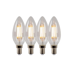LED Filamentlampe KERZE, � 3,5 cm, E14, 4x4W, 2700K, dimmbar, 4 Set, transparent