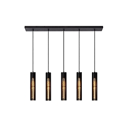 pendant luminaire LIONEL 5 flames, cylindrical E27 IP20, black
