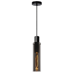 pendant luminaire ORLANDO cylindrical E27 IP20, smoky colour, black