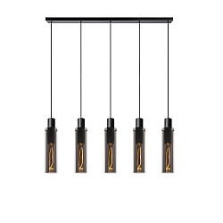 pendant luminaire ORLANDO 5 flames, square E27 IP20, smoky colour, black