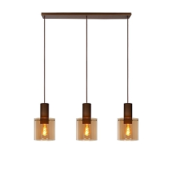 pendant luminaire TOLEDO 3 flames, square, cylindrical E27 IP20, amber, copper