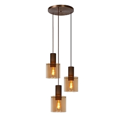 pendant luminaire TOLEDO 3 flames, round, cylindrical E27 IP20, amber, copper