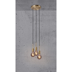 Pendant luminaire PACO, 3 flames, E27, brass