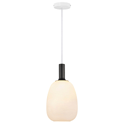 Pendelleuchte ALTON 23, Schirm � 23cm / H 43cm, E27, mundgeblasenes Glas, Opalglas / messing + schwarz