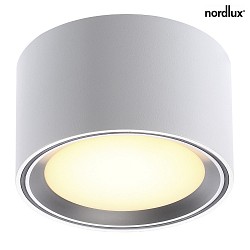 Nordlux LED-Deckenleuchte FALLON, Höhe 6cm, Ø 10cm, 8.5W 2700K 500lm 110°, MOODMAKER Schaltung, Dimmbar, Weiß / Stahl