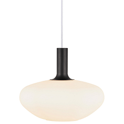 Pendelleuchte ALTON 35, Schirm � 35cm / H 30cm, E27, mundgeblasenes Glas, Opalglas / messing + schwarz