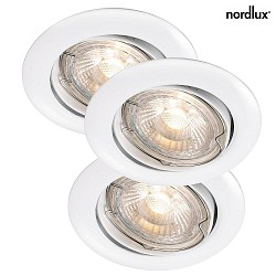 Nordlux LED Einbaustrahler RECESS LED, 3er Set, 3W COB LED, GU10, 3000K, 260lm, IP23