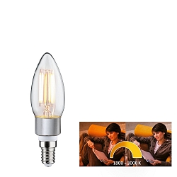 LED Filament Kerze B35, 230V, E14, 5W 1800-3000K 470lm, dim-to-warm, klar/grau