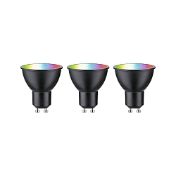LED Smart Home Reflektorlampe ZigBee RGBW, 3er Pack, 38�, GU10, 230V, 4,8W, 2200-6500K, 350lm, dimmbar, schwarz matt