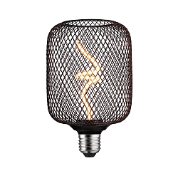 LED Deko-Filament METALLIC GLOW ZYLINDER, E27, 4W 1800K 160lm, 3-step dimmbar, Metallkorb, schwarz