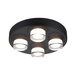 LED Bad-Deckenleuchte KAME, IP44, rund, 4-flammig, � 25cm, 18W 3000K 2000lm, schaltbar, starr, schwarz / klar / satiniert