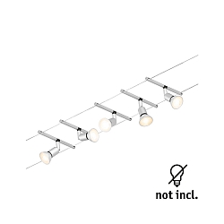 Seilsystem-Basisset SALT, 5-fach, 12V, 5x GU5.3 max. 10W, inkl. Trafo 60VA, Kunststoff / Metall, Chrom matt / Chrom