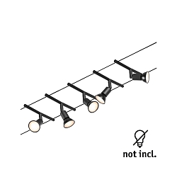 Seilsystem-Basisset SALT, 5-fach, 12V, 5x GU5.3 max. 10W, inkl. Trafo 60VA, Kunststoff / Metall, Schwarz matt / Chrom