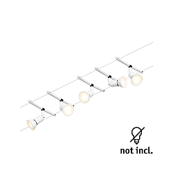 Seilsystem-Basisset SALT, 5-fach, 12V, 5x GU5.3 max. 10W, inkl. Trafo 60VA, Kunststoff / Metall, Wei� matt / Chrom
